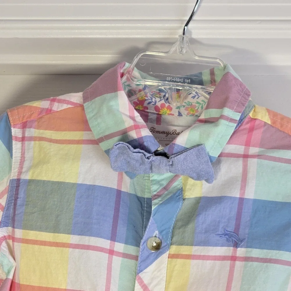 Tommy Bahama Boy's Plaid Button‎ Down Shirt With Bow Tie Size 3t Cotton